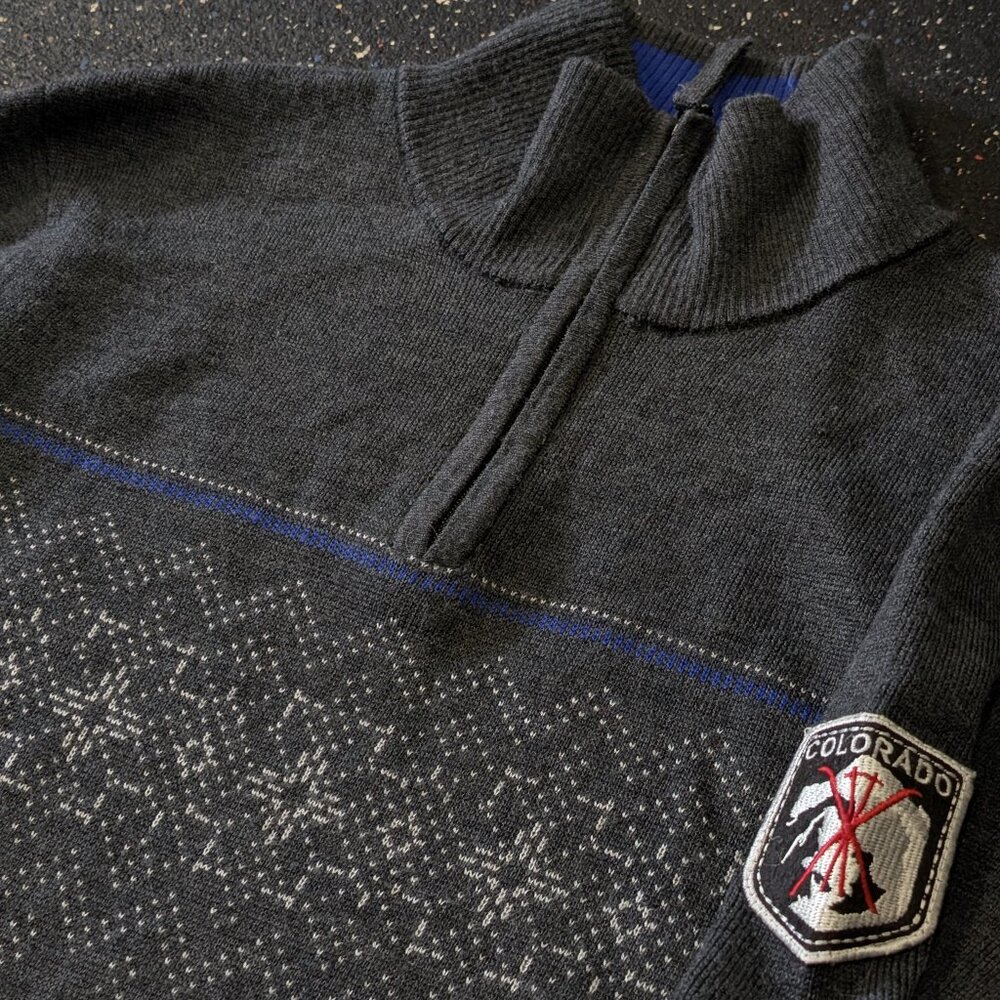 Meister Nordic Quarter Zip Sweater Wool Blend Vintage Colorado Ski Fair Isle